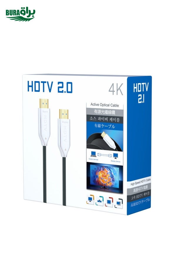BURAQ - 2.0 Version HDMI Fiber Optical Line 4K Ultra High Clear Line Monitor Connecting Cable, Length: 15m(White) - Image 1