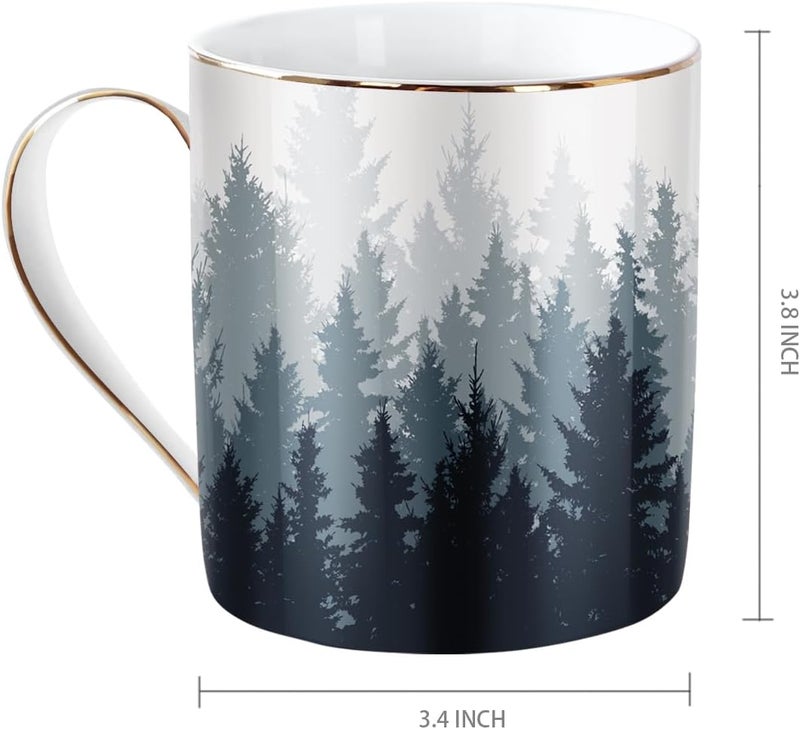WAVEYU Ceramic Coffee Mug Cute Water Cup for Holiday Home Office Decorative Coffee Tea Cup 14 oz Forest Pattern - Image 2