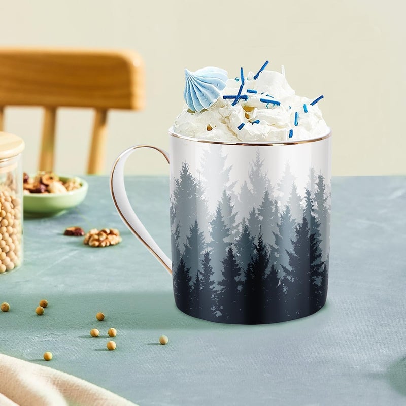 WAVEYU Ceramic Coffee Mug Cute Water Cup for Holiday Home Office Decorative Coffee Tea Cup 14 oz Forest Pattern - Image 5