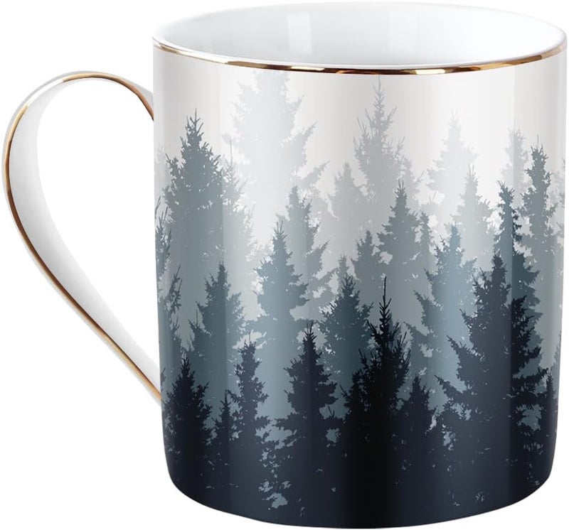 WAVEYU Ceramic Coffee Mug Cute Water Cup for Holiday Home Office Decorative Coffee Tea Cup 14 oz Forest Pattern - Image 1