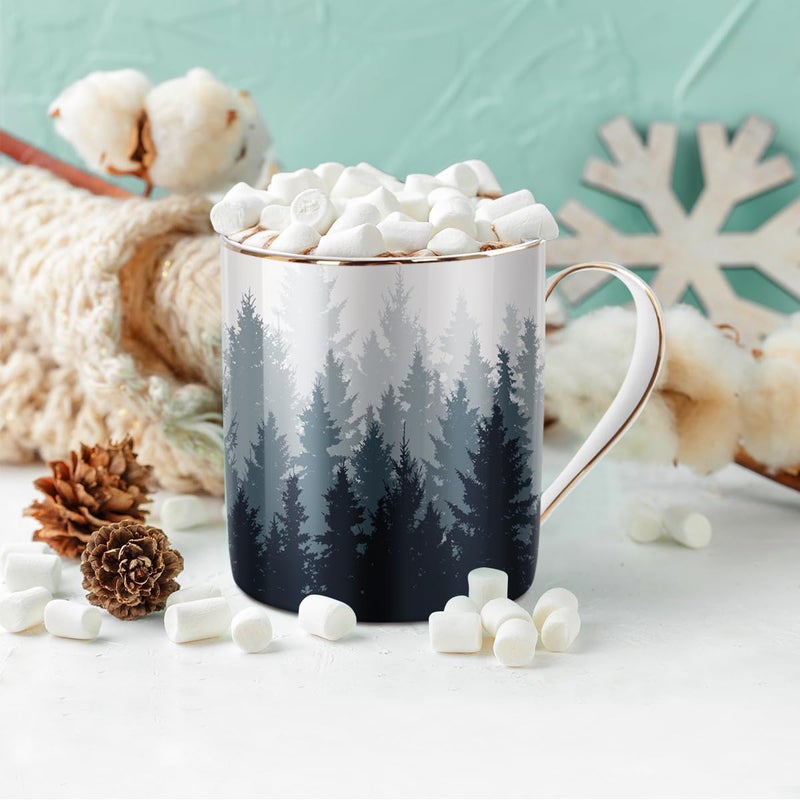 WAVEYU Ceramic Coffee Mug Cute Water Cup for Holiday Home Office Decorative Coffee Tea Cup 14 oz Forest Pattern - Image 3
