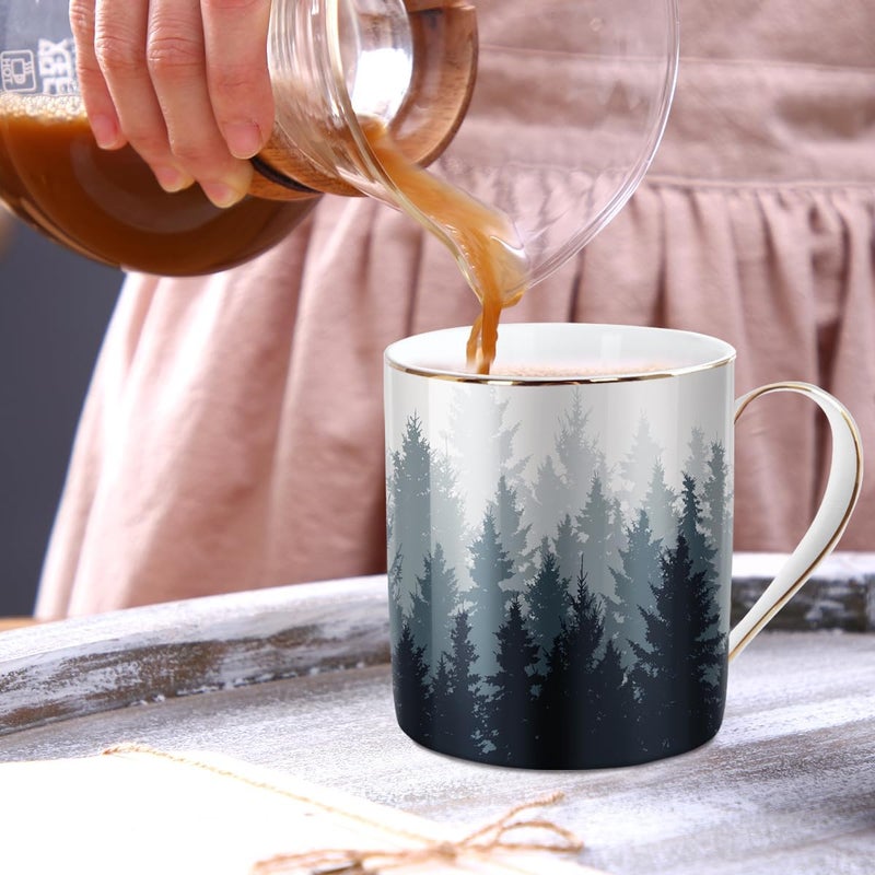 WAVEYU Ceramic Coffee Mug Cute Water Cup for Holiday Home Office Decorative Coffee Tea Cup 14 oz Forest Pattern - Image 4