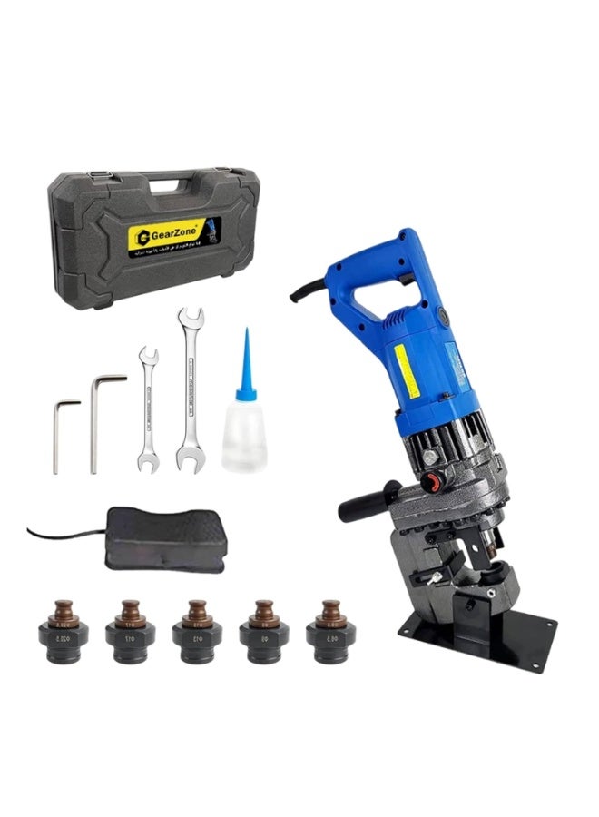 GearZone آلة ثقب هيدروليكية كهربائية 1200 واط 220 فولت، مثقاب معدني مع فرشاة كربون 5 قوالب Φ 6.5/9/13/17/20.5 مم، مناسبة للحديد، الألمنيوم، النحاس، الفولاذ الزاوي، الفولاذ القناتي - Image 1