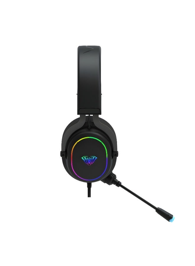 AULA F606 Wired Gaming Headset with RGB Lighting – 50mm Drivers, Sensitive Microphone, Stereo Sound – 3.5mm + USB Cable – Black - Image 2