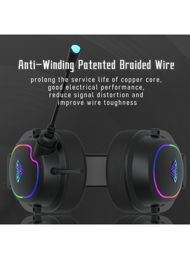 AULA F606 Wired Gaming Headset with RGB Lighting – 50mm Drivers, Sensitive Microphone, Stereo Sound – 3.5mm + USB Cable – Black - Image 5