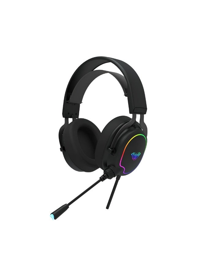 AULA F606 Wired Gaming Headset with RGB Lighting – 50mm Drivers, Sensitive Microphone, Stereo Sound – 3.5mm + USB Cable – Black - Image 1