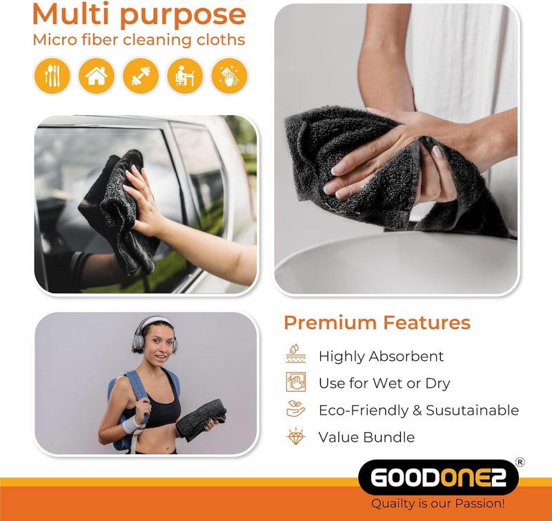 GOODONE2 12 Pack Microfiber Cleaning Cloth | Size 40x40cm | Thickness 400gsm | All Purpose Microfiber Towels - Clean, Dust, Polish, Scrub, Absorbent (Black 12 Pack) - Image 4