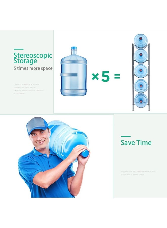 حامل تخزين زجاجات المياه حامل تخزين زجاجات المياه 5 طبقات حامل تخزين زجاجات المياه 5 جالون زجاجة مياه حامل زجاجات المياه شديد التحمل للمطبخ والمكتب سهل التجميع (5 طبقات) - Image 5