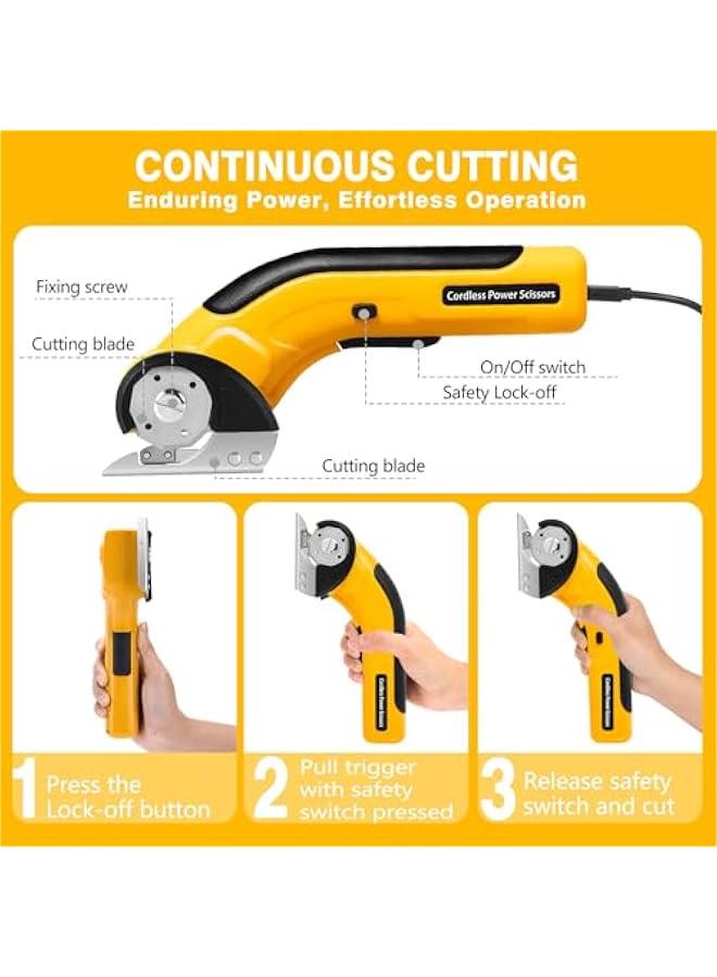 Arabest Cordless Electric Scissors,4.2V Rechargeable Cardboard Box Cutter,Power Rotary Cutter,Powerful Fabric Scissors with Storage Box for Carpet Leather Plastic Packages - Image 4