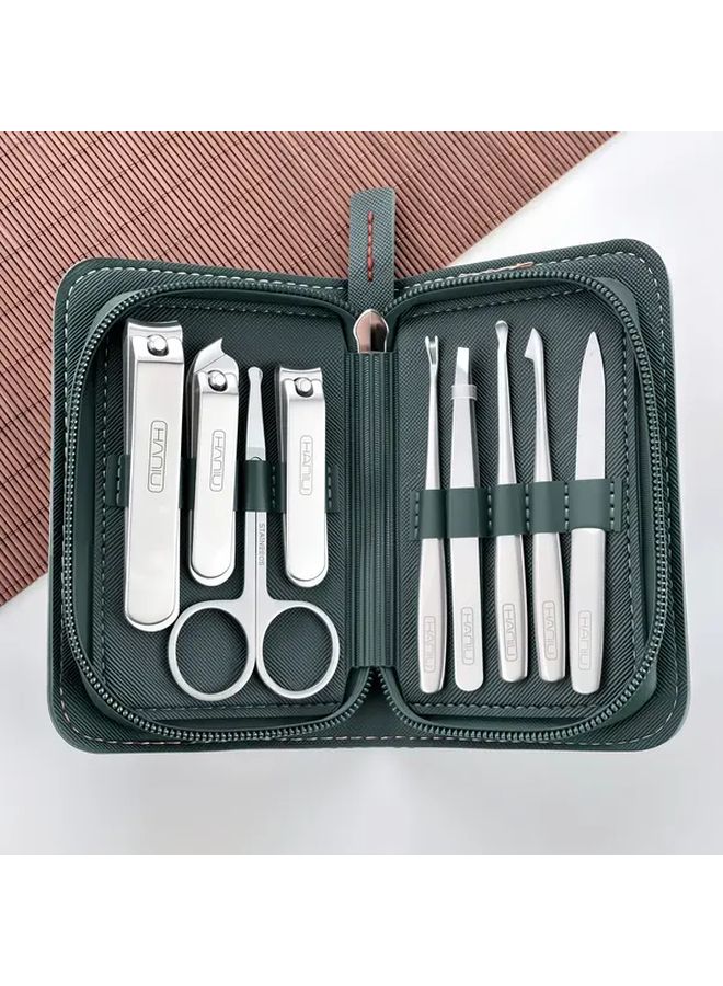 Green 9 Pcs Nail Clipper Set Professional Manicure Kit With Travel Case - Image 2