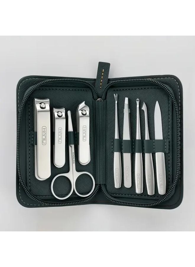 Green 9 Pcs Nail Clipper Set Professional Manicure Kit With Travel Case - Image 1