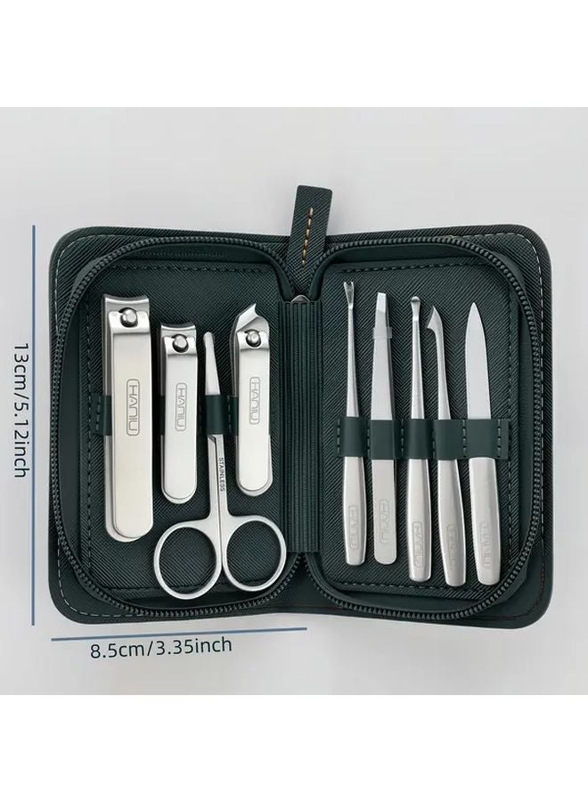 Green 9 Pcs Nail Clipper Set Professional Manicure Kit With Travel Case - Image 5