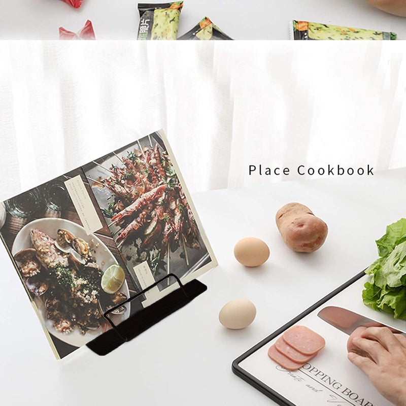 MSDADA حامل كتب مكتبي معدني قابل للتعديل 1PC لحفظ الكتب والمستندات وكتب الطبخ محمول وقوي مع مشابك صفحات (أسود) - Image 5