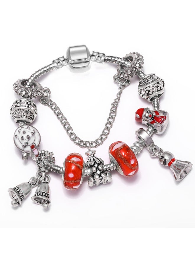 European Red Christmas Theme Bracelet Diy Crystal Beads Bell Pendant Women Children Bracelet Gift
