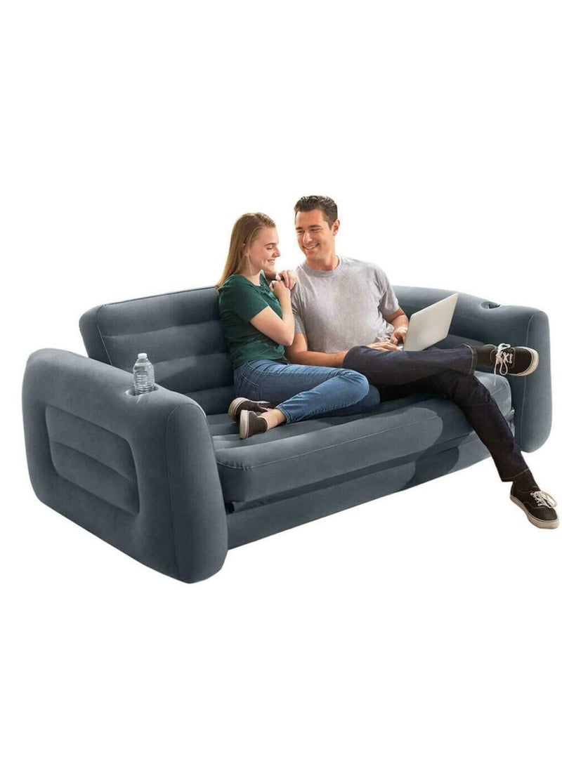 أريكة قابلة للنفخ أريكة قابلة للنفخ أريكة هوائية مزدوجة مناسبة لغرفة المعيشة أريكة سرير للتخييم في الهواء الطلق غرفة الترفيه وغرفة النوم والشرفة مضخة هواء كهربائية مجانية (203x224x66 سم) - Image 1