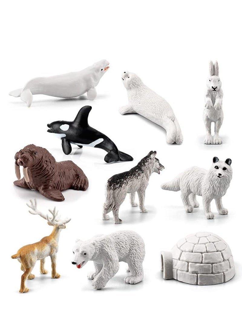 RAHAYM 10PCS Realistic Polar Animals Figurines Toy Mini Arctic Animals Toys Set 1-2 Inch Plastic Arctic Tundra Deer Toy Animal Small White Bear Arctic Fox Kids Diorama Birthday Gift  - Image 1