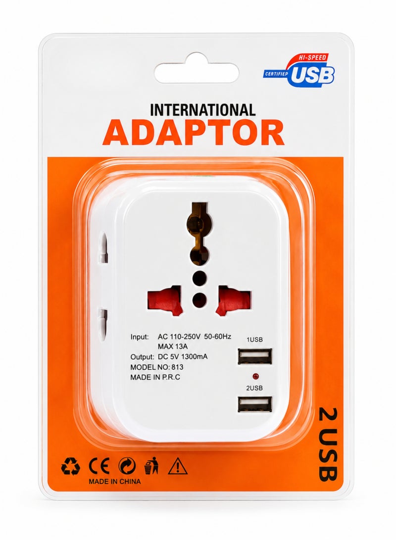 International Universal Travel Adapter with Dual USB Ports + Saffron 1W LED Energy Saving Night Light Combo | Universal Multi Plug Adapter 110-250V | Home, Office & Travel - Image 4