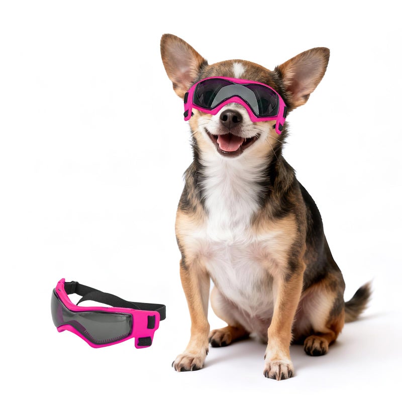 PETLESO Dog Goggles Small Breed, XS Dog Sunglasses Chihuahua Glasses Anti-UV Eyes Protection for XSmall Pets Tiny Dogs Cats, Pink XS - Image 1