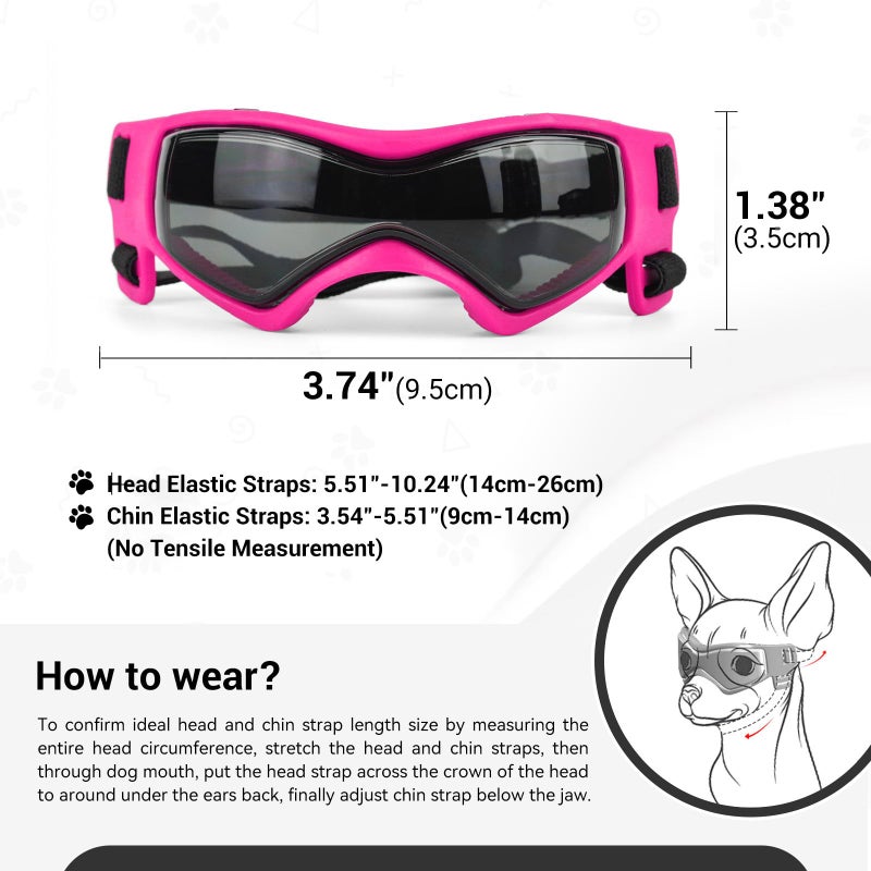 PETLESO Dog Goggles Small Breed, XS Dog Sunglasses Chihuahua Glasses Anti-UV Eyes Protection for XSmall Pets Tiny Dogs Cats, Pink XS - Image 4