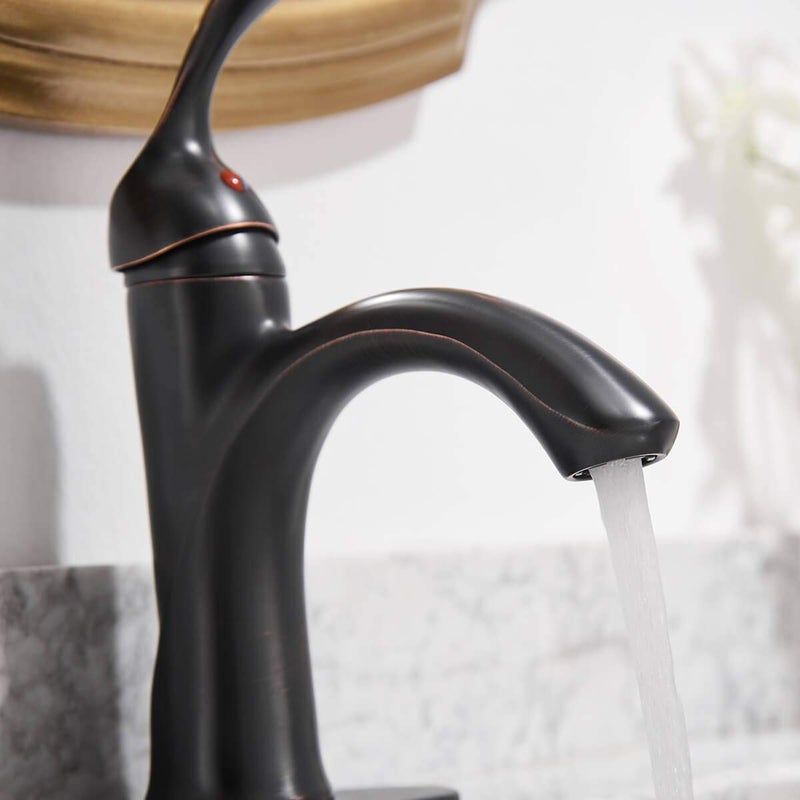 Homevacious Oil Rubbed Bronze Bathroom Faucet Antique Lavatory Sink Single Handle Bath One Hole Lever With Pop Up Drain With Overflow Low-Arc Basin Mixer Tap Supply Hose - Image 5