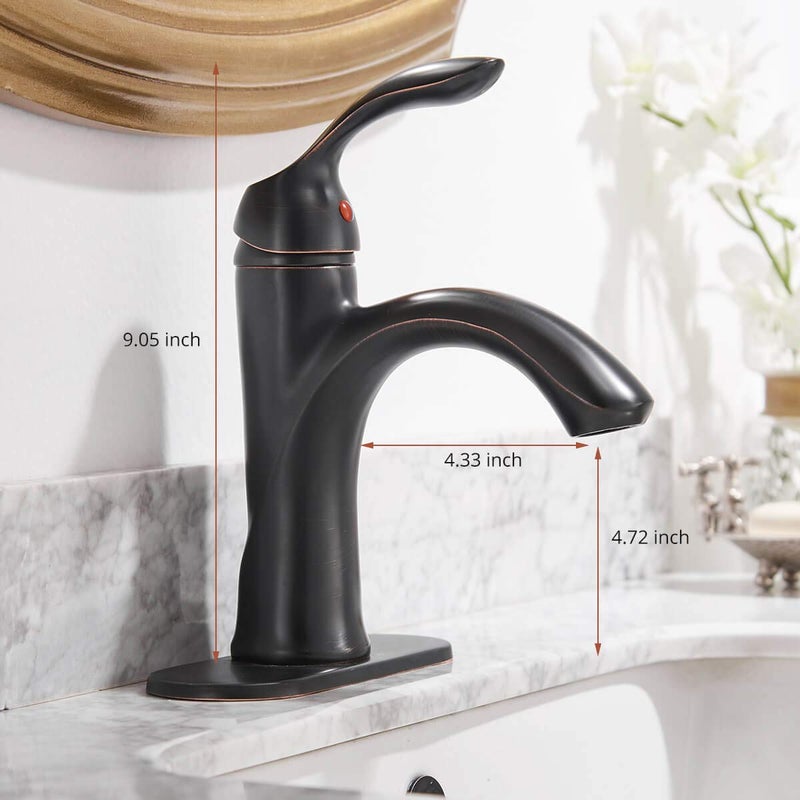 Homevacious Oil Rubbed Bronze Bathroom Faucet Antique Lavatory Sink Single Handle Bath One Hole Lever With Pop Up Drain With Overflow Low-Arc Basin Mixer Tap Supply Hose - Image 2