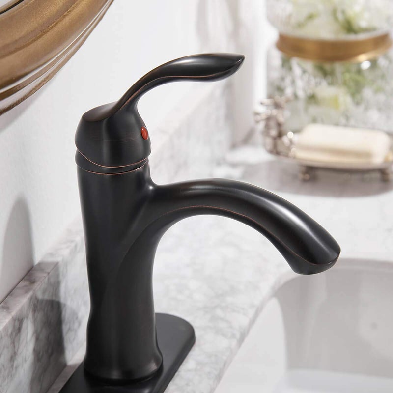 Homevacious Oil Rubbed Bronze Bathroom Faucet Antique Lavatory Sink Single Handle Bath One Hole Lever With Pop Up Drain With Overflow Low-Arc Basin Mixer Tap Supply Hose - Image 4