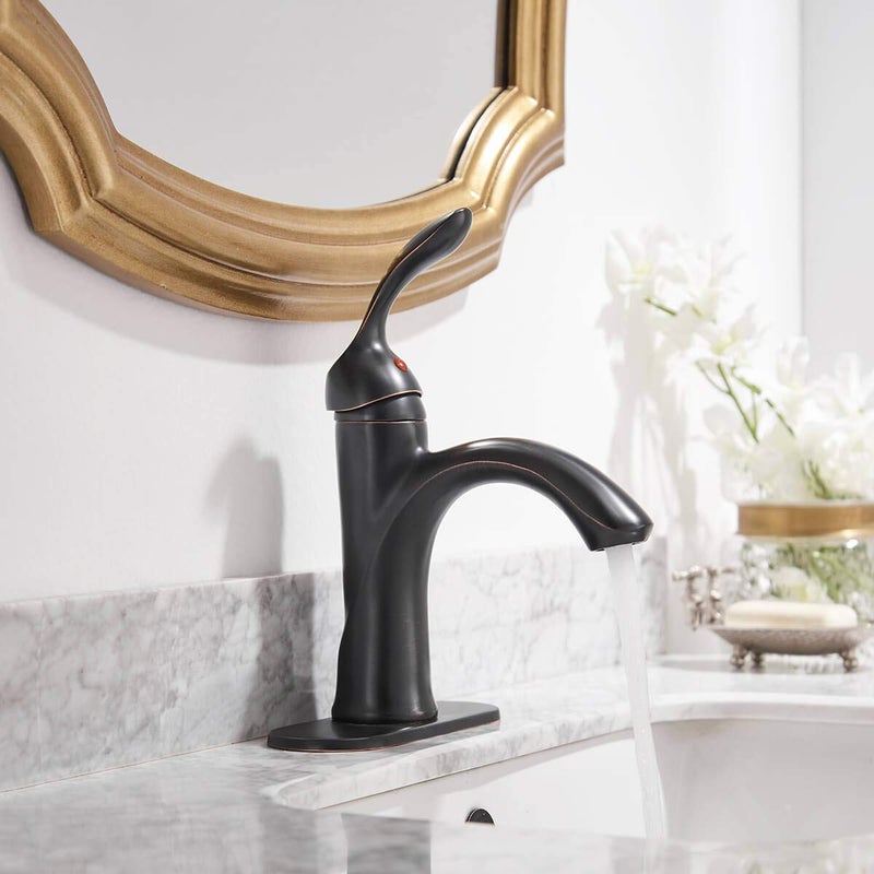Homevacious Oil Rubbed Bronze Bathroom Faucet Antique Lavatory Sink Single Handle Bath One Hole Lever With Pop Up Drain With Overflow Low-Arc Basin Mixer Tap Supply Hose - Image 3