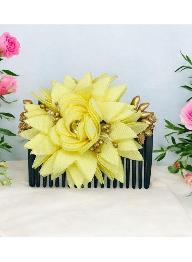 Arooman™ Bridal Fancy Hair Accessories Floral Clip Side Comb Juda Pin for Women and Girls Pack-01,Color-Yellow - Image 2