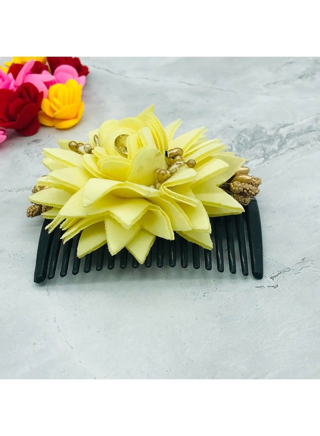Arooman™ Bridal Fancy Hair Accessories Floral Clip Side Comb Juda Pin for Women and Girls Pack-01,Color-Yellow - Image 3