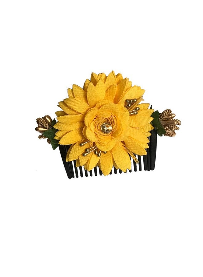 Arooman™ Bridal Fancy Hair Accessories Floral Clip Side Comb Juda Pin for Women and Girls Pack-01,Color-Yellow - Image 1