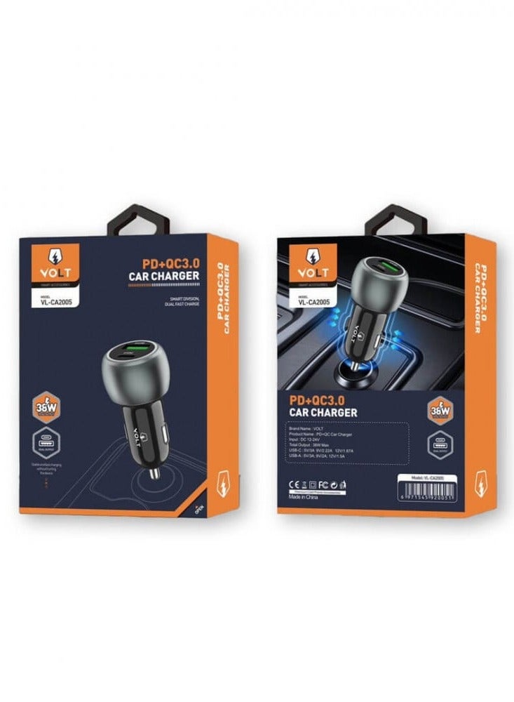 VOLT Car charger with two USB and PD ports, 38W - Image 3