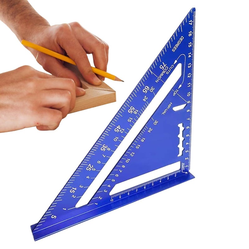Blue Triangle Ruler 7 28 Inches Carpenters Square Metric Metal Protractor for Drafting Engineering Woodworking - Image 2