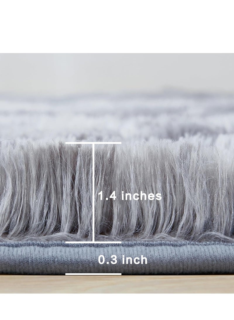 Shag Area Rug For Living Room, Tie-Dyed Light Grey Soft Fuzzy Plush Indoor Carpets For Bedroom, Non Skid Fluffy Faux Fur Rug For Room(120*160cm Light Grey) - Image 2