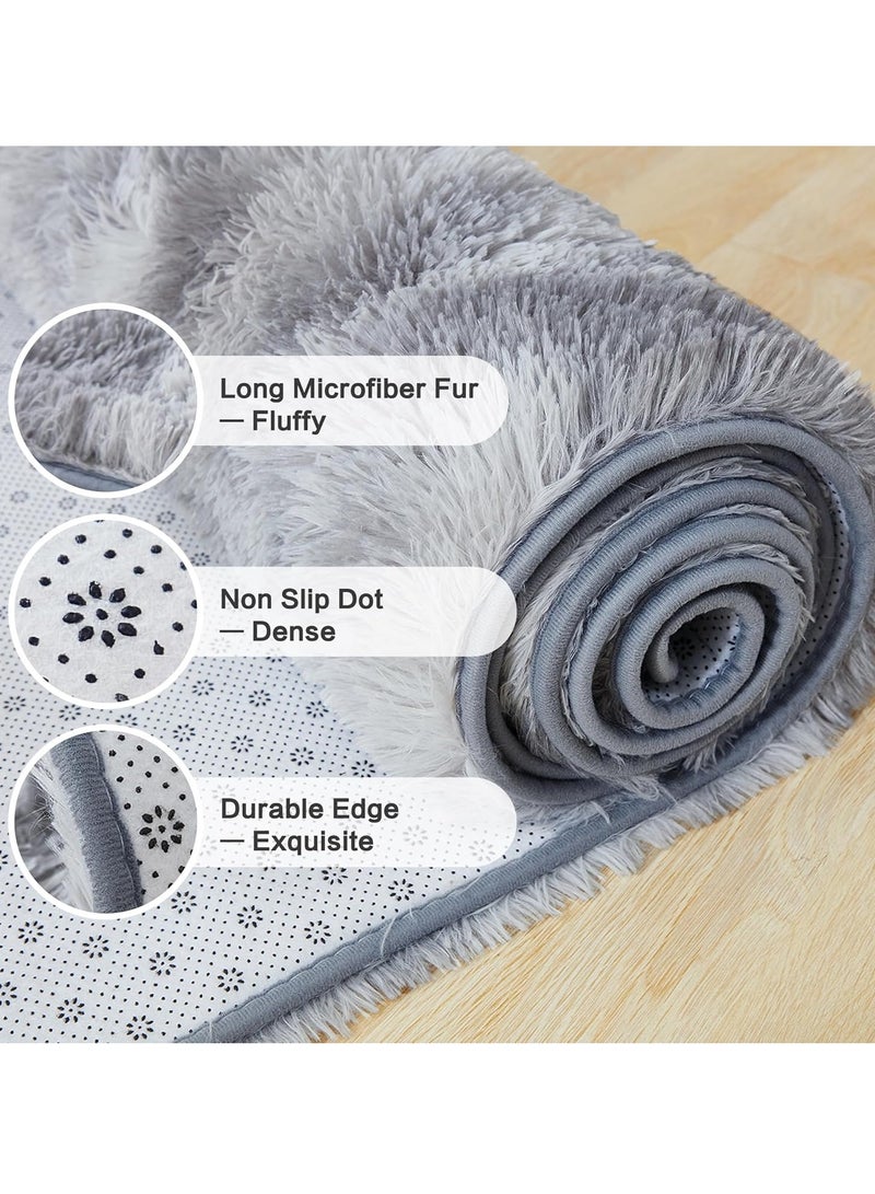 Shag Area Rug For Living Room, Tie-Dyed Light Grey Soft Fuzzy Plush Indoor Carpets For Bedroom, Non Skid Fluffy Faux Fur Rug For Room(120*160cm Light Grey) - Image 5