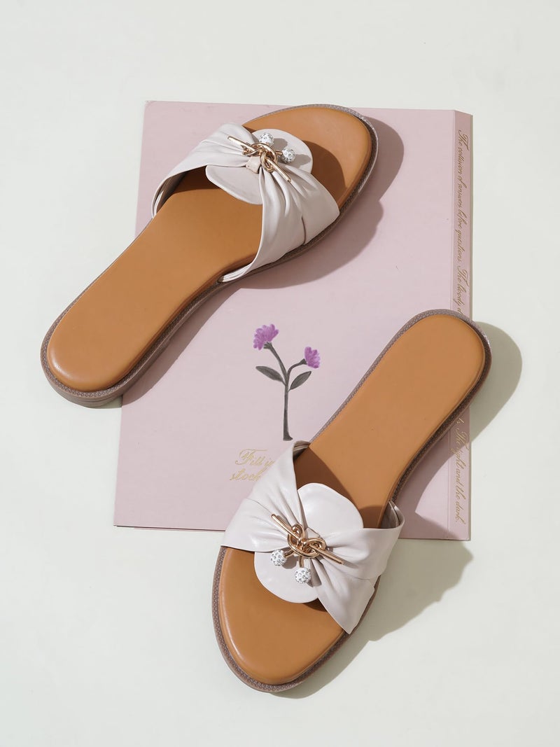 NZS Women’s Flat Slide SandalsBeige Open Toe Slip-On Flat with Cutout Strap Design ||Comfortable Summer Slides for Casual Everyday Footwear-EU42 - Image 5