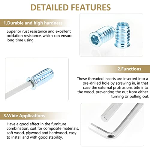 Kindroufly 3/8"-16 x 25mm Threaded Inserts, Nut Inserts, Wood Inserts, Blue Zinc Plated Carbon Steel, 3/8-16 Threaded Inserts with Hex Wrench for Wood Furniture Screw, Total 16 Pieces, Blue Color - Image 4