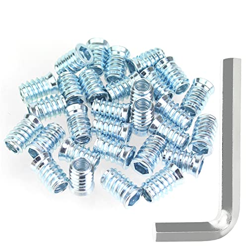 Kindroufly 3/8"-16 x 25mm Threaded Inserts, Nut Inserts, Wood Inserts, Blue Zinc Plated Carbon Steel, 3/8-16 Threaded Inserts with Hex Wrench for Wood Furniture Screw, Total 16 Pieces, Blue Color - Image 1