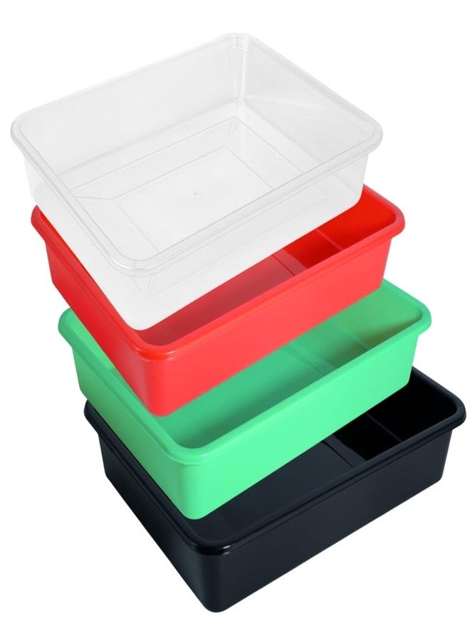 Morvi Nexa Med Multipurpose Stackable Rectangular Plastic Storage Tray| Home,Kitchen,Office,School,Commercial,Industry,Lab,Hospital,Paper,Desk Organiser|27 x 35 x 7| Set of 4 | Black Green RED TP - Image 1