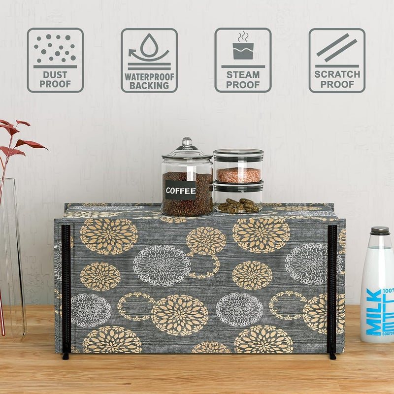 Kuber Industries 23L PVC Dustproof & Spill Resistant Microwave Cover with Ventillation Mesh | Durable Convection & Oven OTG Covers/Accessories for Home Decor | Multi Floral-Black&Silver - Image 5