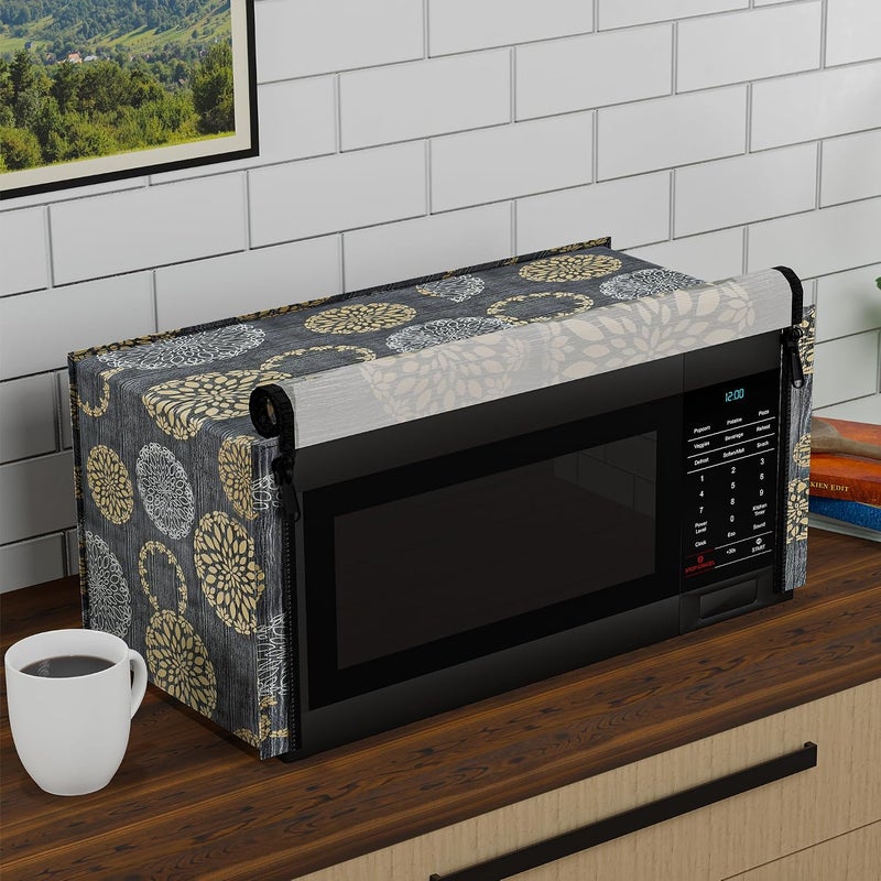 Kuber Industries 23L PVC Dustproof & Spill Resistant Microwave Cover with Ventillation Mesh | Durable Convection & Oven OTG Covers/Accessories for Home Decor | Multi Floral-Black&Silver - Image 2