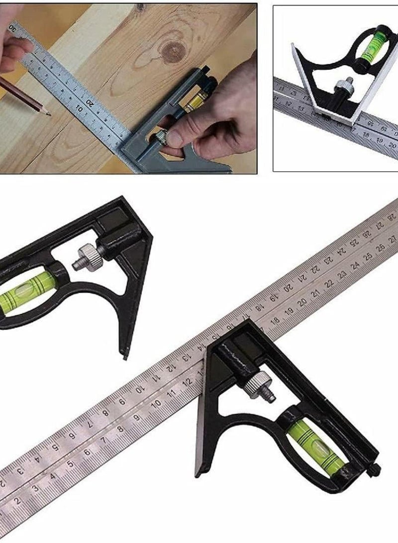 GGOOT DIY Movable Square Ruler Precise Measuring Tools Aluminium Combination Mobile Workshop Hardware Angle Spirit Level 12" - Image 2