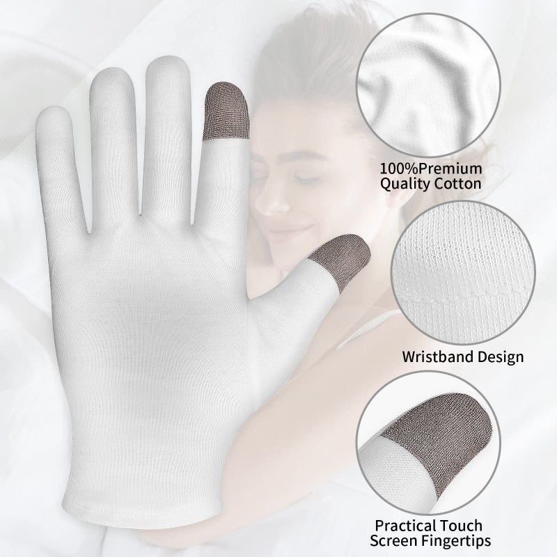 Sibba 2 Pairs Touch Screen Moisturizing Gloves White Cotton Moisturizing Gloves Overnight Bedtime Heal Eczema Sleeping Lotion Hand Spa Treatment Gloves Repair Rough Cracked Dry Chapped Hands Skin - Image 3