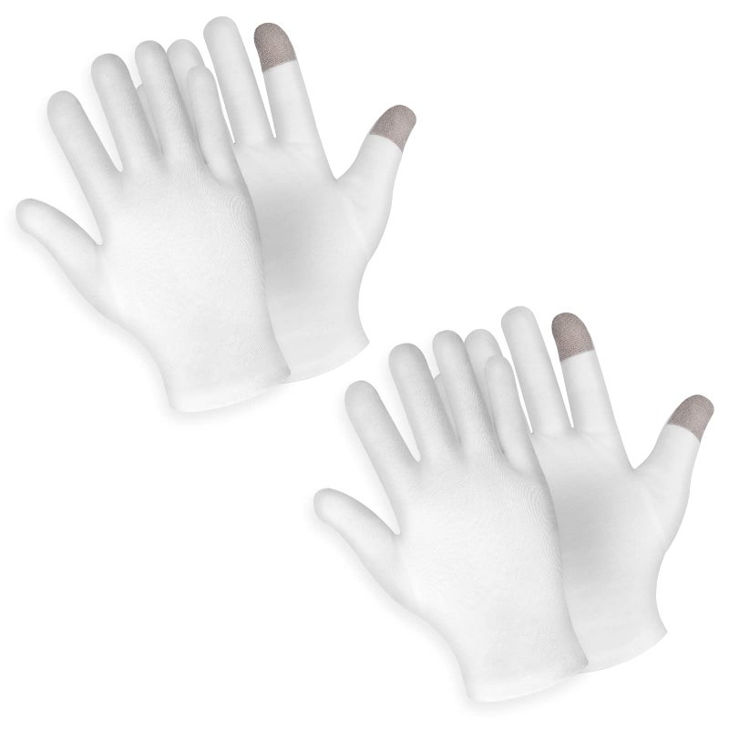 Sibba 2 Pairs Touch Screen Moisturizing Gloves White Cotton Moisturizing Gloves Overnight Bedtime Heal Eczema Sleeping Lotion Hand Spa Treatment Gloves Repair Rough Cracked Dry Chapped Hands Skin - Image 1