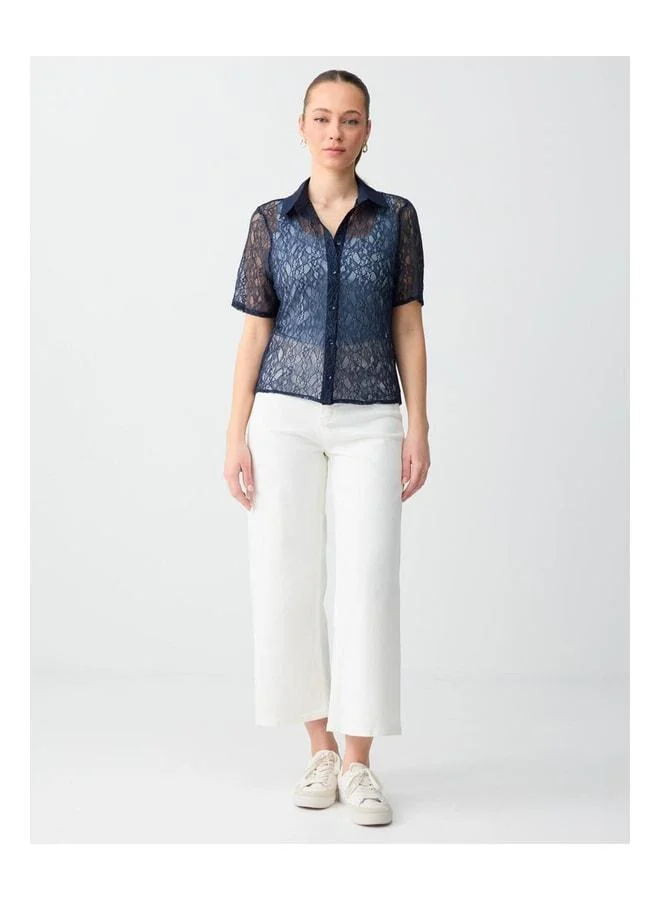 Jimmy Key Navy slim-fit collar knit shirt.