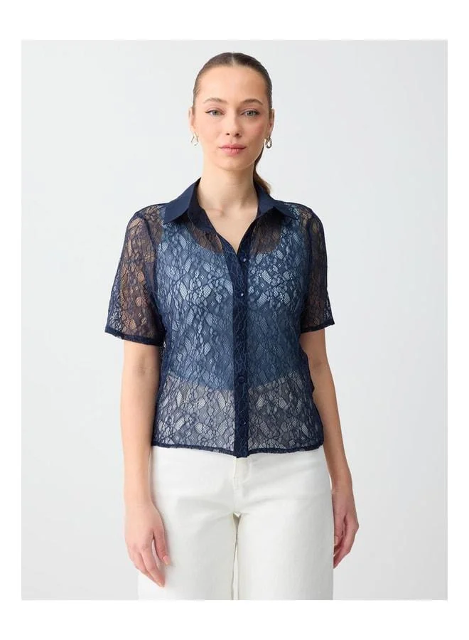 Jimmy Key Navy slim-fit collar knit shirt.