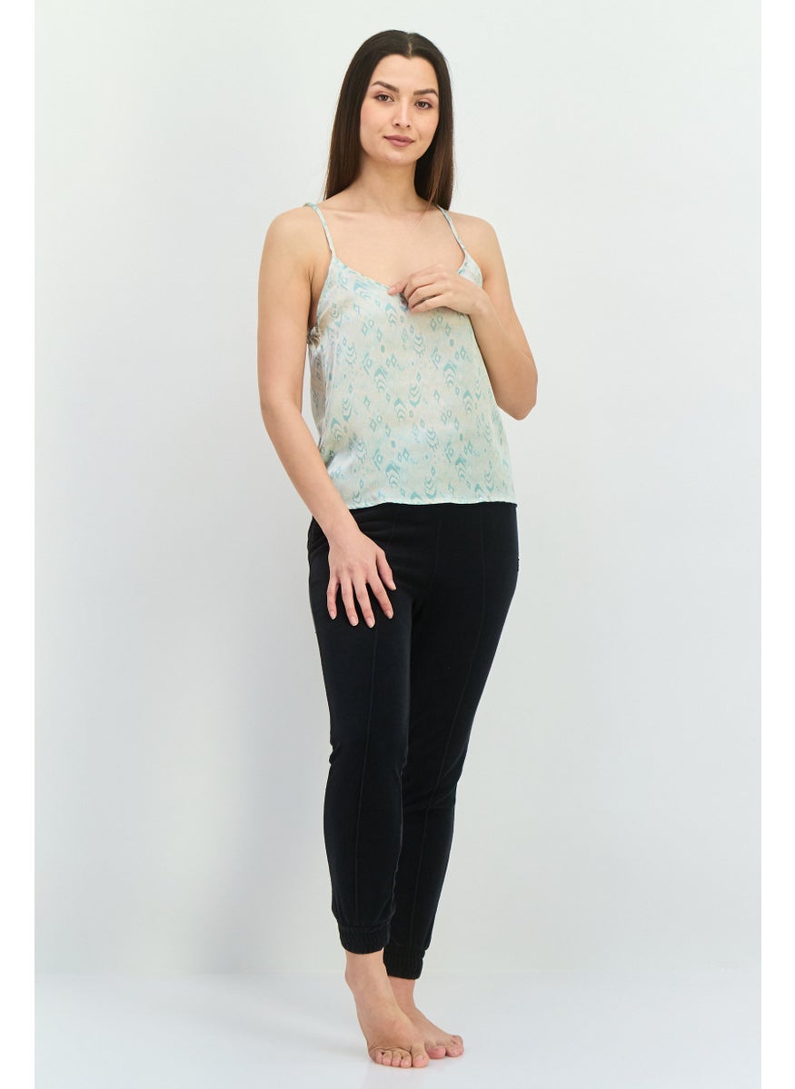 Lefties Women V-Neck Sleeveless Allover Print Tank Top, Green  - Image 4