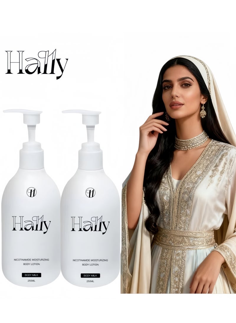 HALLY Pack of 2 Hally Body Milk 250ml Each Nicotinamide Moisturizing Body Lotion Skin Whitening Nourishing Hydrating For Dry Skin Women and Men - Image 1