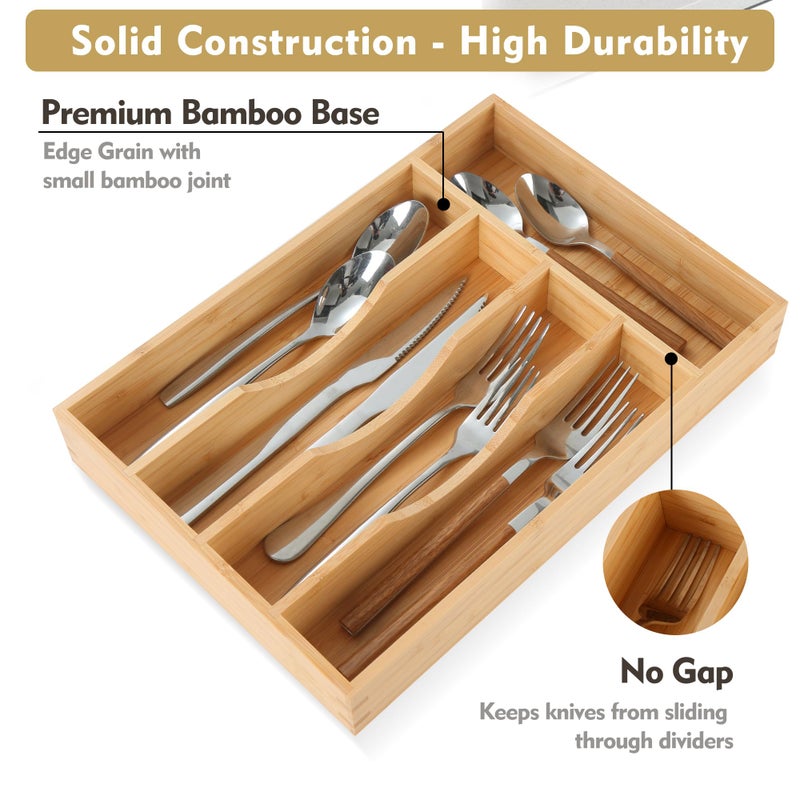 Upassion Bamboo Kitchen Drawer Organizer, 9 Inch Silverware Utensil Holder for Samll Drawer, Narrow Silverware Organizer for Cutlery Knives - Image 5