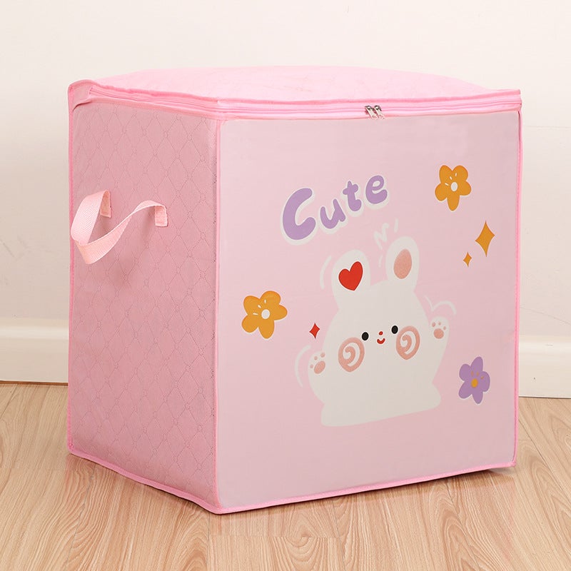 New cartoon non-woven storage bag finishing bag clothes quilt moving luggage packing bag moisture-proof storagePink rabbit vertical (50*50*36cm) Pink rabbit vertical (50*50*36cm)