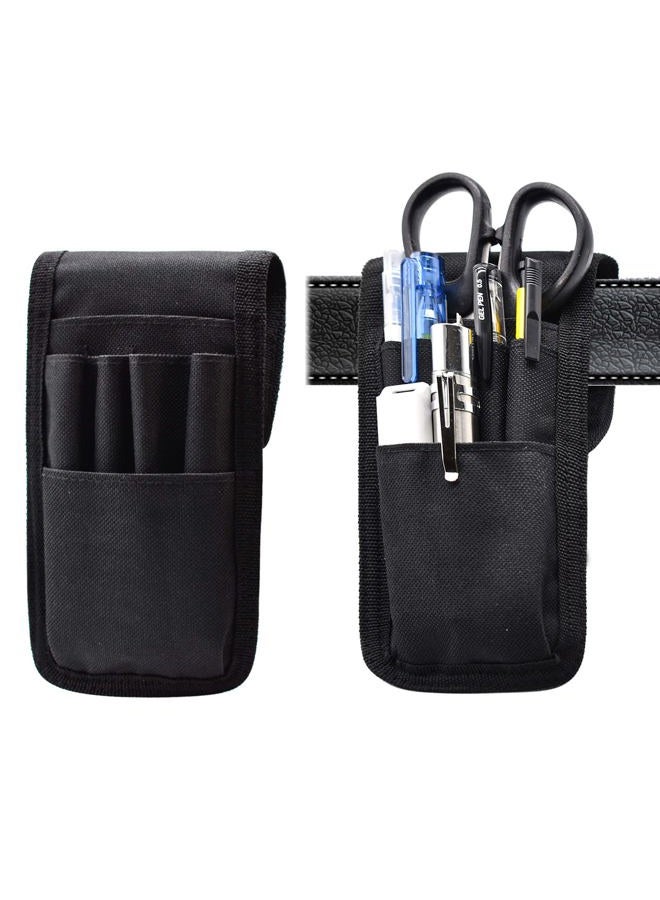 KATOLK 2 Pcs Belt Pen Holder, Multifunctional Adjustable Tactical Pencil Pouch, Detachable Military Duty Pencil Sleeve Case, Can Hold Pens, Rulers and Scissors, Black - Image 1